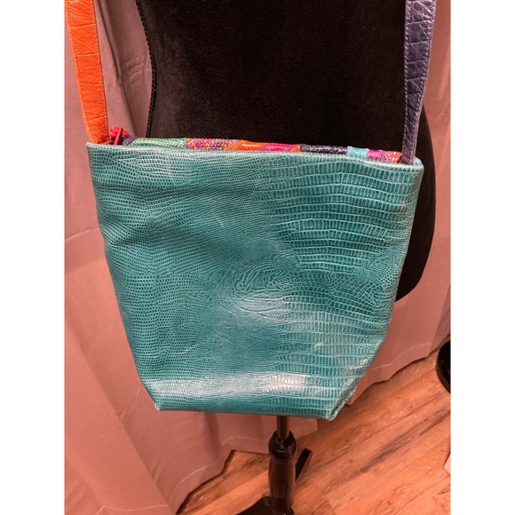 Sharif Made in USA Patchwork Leather Crossbody Bag Bohemian Multi Color - Picture 5 of 10